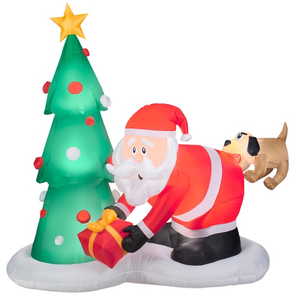 Shop Gemmy Airblown Inflatables Multicolor Plastic Santa and Dog Scene ...