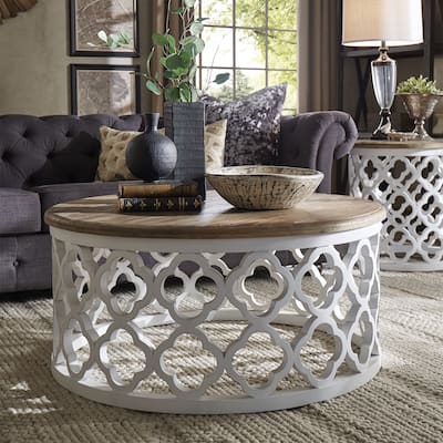Vince Reclaimed Wood Moroccan Trellis Drum Coffee Table by iNSPIRE Q Artisan