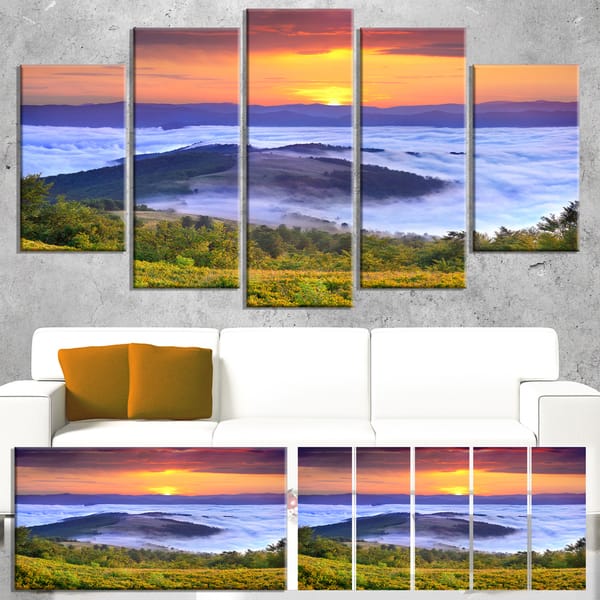 Yellow Sunrise over Blue Waters - Landscape Photo Canvas Art Print ...