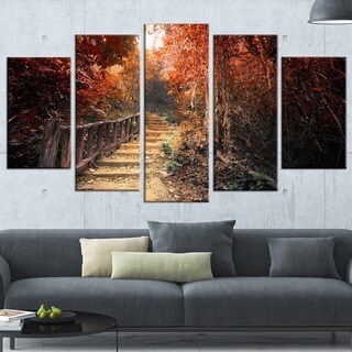 Stairway Through Red Fall Forest - Landscape Photography Wall Art ...