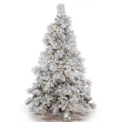 Vickerman Green Plastic 4.5-foot Flocked Alberta Artificial Christmas Tree with 250 Warm White LED Lights