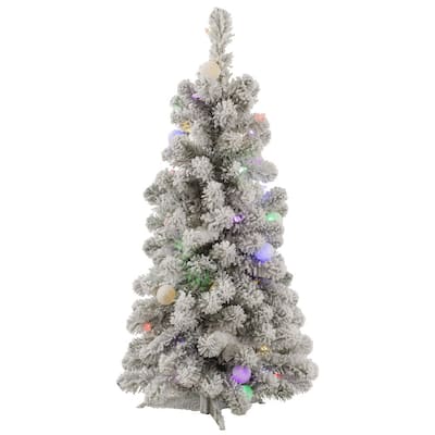 Vickerman Flocked White/Green PVC 3-foot Kodiak Spruce Artificial Christmas Tree with 50 Multicolored LED Lights - 3 Foot