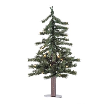 Vickerman 2-foot Natural Alpine Artificial Christmas Tree with 35 Clear Lights