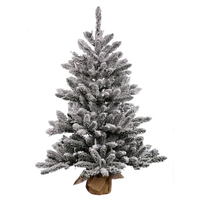 Vickerman White/Green Plastic 30-inch Flocked Anoka Pine Artificial Christmas Tree with 50 Warm White LED Lights