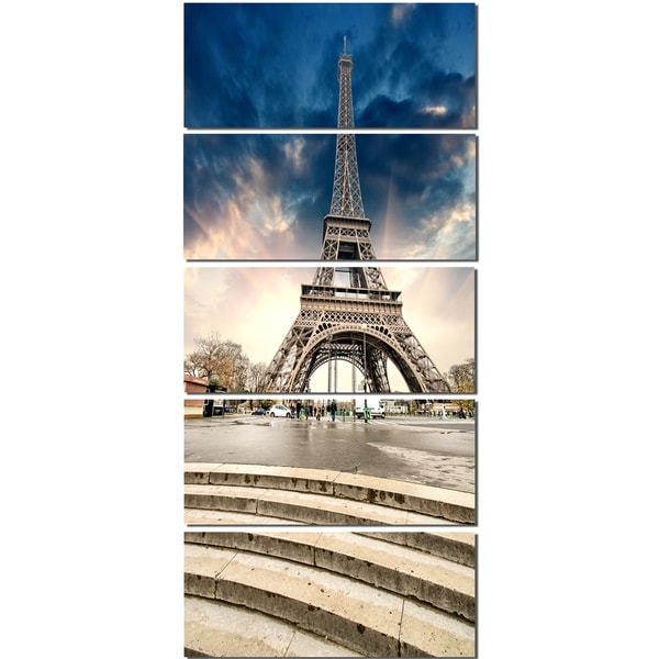 Eiffel Tower with Stairs - Landscape Large Wall Art - Blue. Opens flyout.