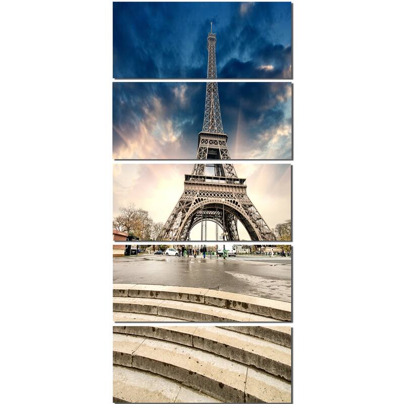 Eiffel Tower with Stairs - Landscape Large Wall Art - Blue