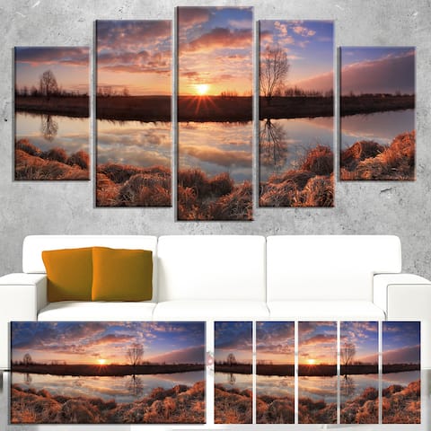 Sunrise Above Spring River - Landscape Photo Canvas Art Print - Red
