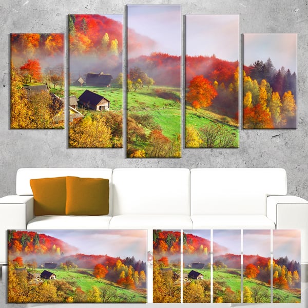 slide 2 of 6, Colorful Mountain Village - Landscape Photo Canvas Art Print - Red