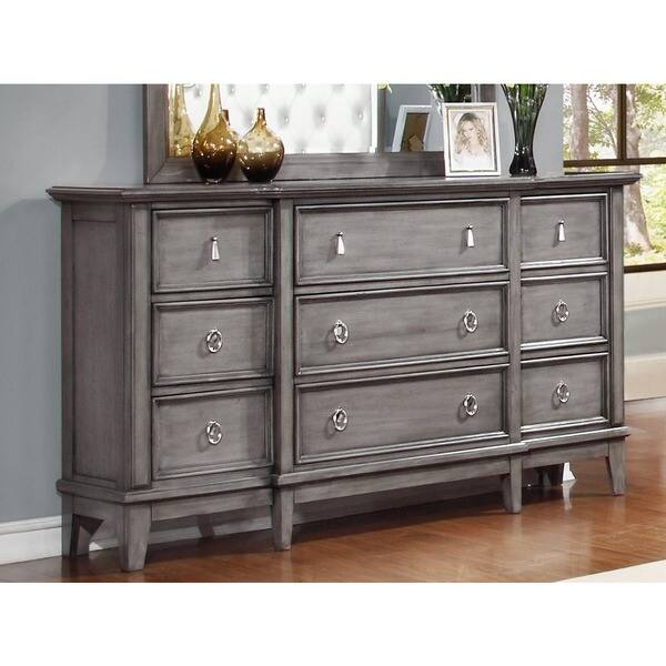 LYKE Home Stassi Grey Metal, Pine, Veneer 9-drawer Dresser