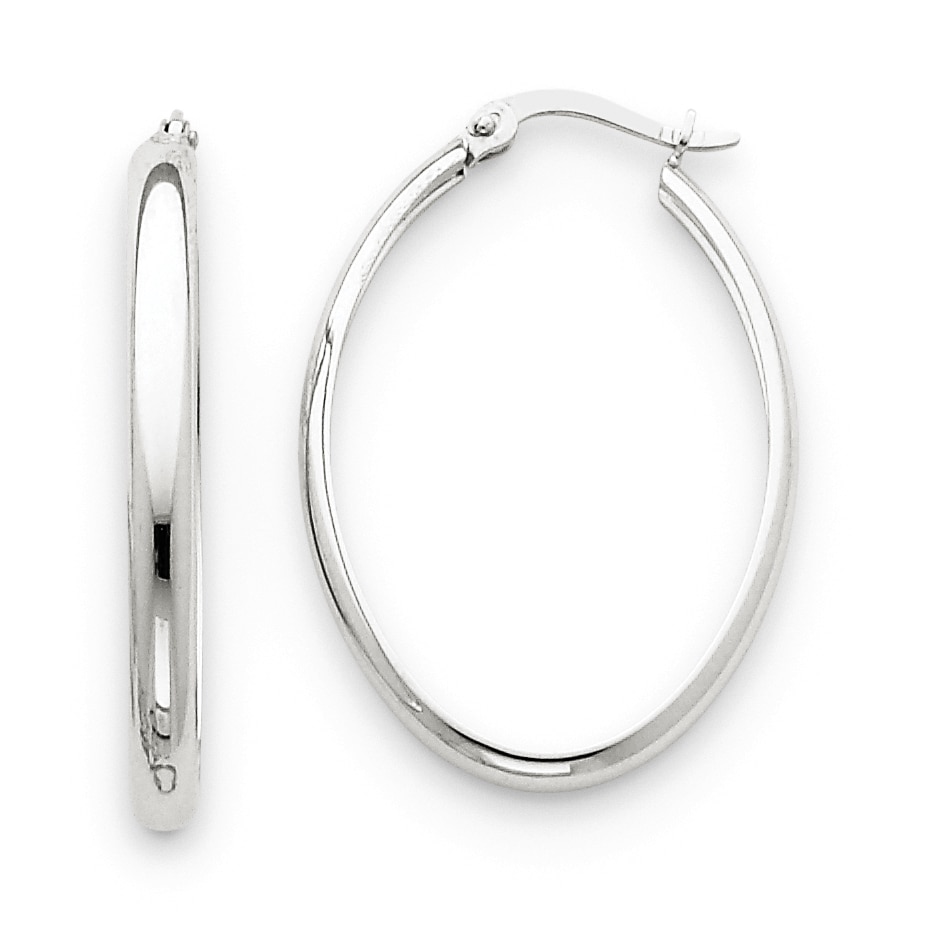 14K White Gold Polished 20x3.5mm Oval Hoop Earrings by Medium | eBay