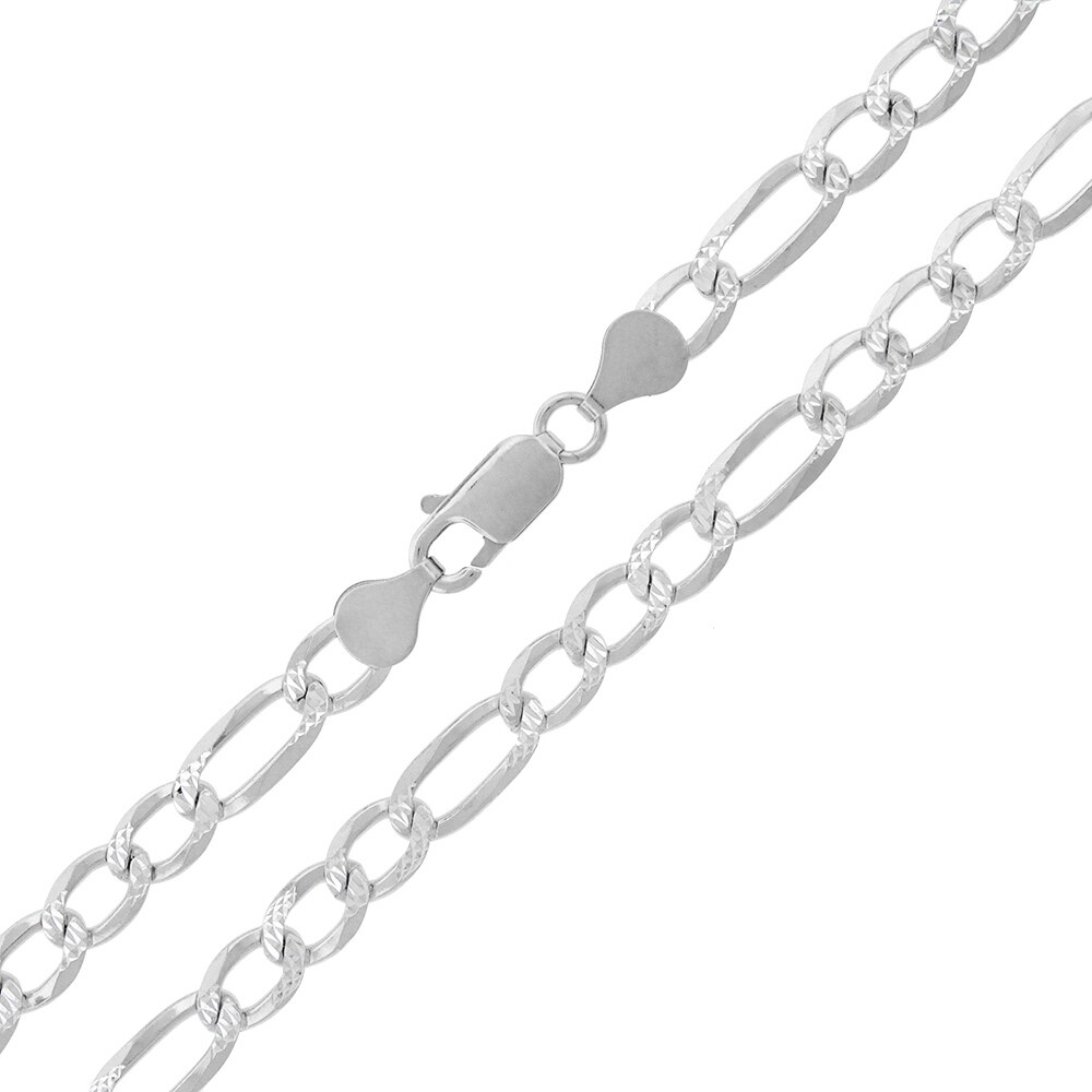 .925 Solid Sterling Silver 6MM Figaro Link Diamond-Cut Necklace Chain 20