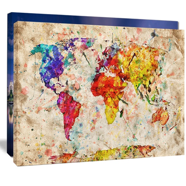 Shop Vintage World Map Watercolor Maps Painting Canvas Art Print