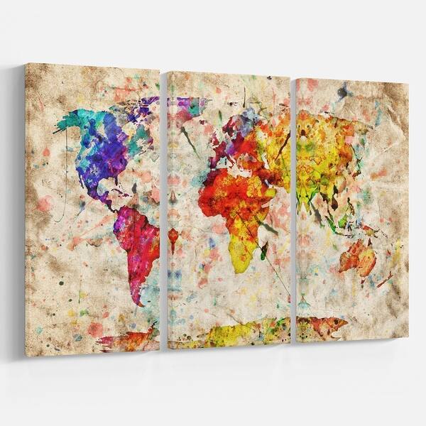 Shop Vintage World Map Watercolor Maps Painting Canvas Art Print