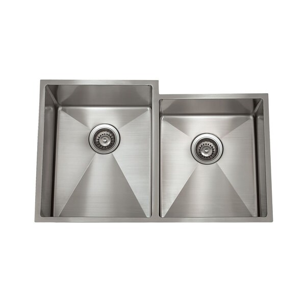 16 Gauge Stainless Steel Double Large And Small Basin Rectangular 1 2 Radius Undermount Sink