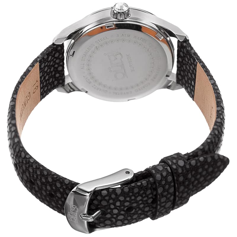 Burgi Women's Quartz Multifunction Crystal Leather Black Strap Watch