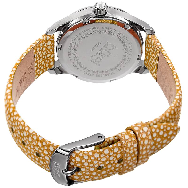 Burgi Women's Quartz Multifunction Crystal Leather Yellow Strap Watch