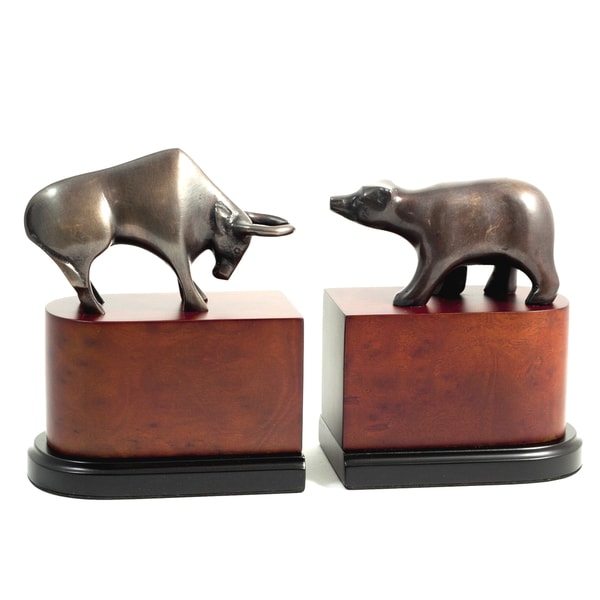 Wall Street Bronze/Wood Bull vs. Bear Bookends - On Sale - Overstock ...