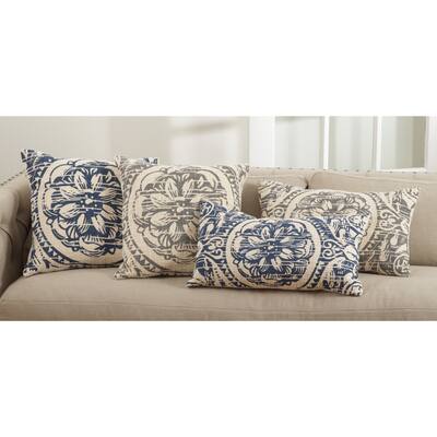 Montpellier Distressed Floral Down-filled Cotton Throw Pillow