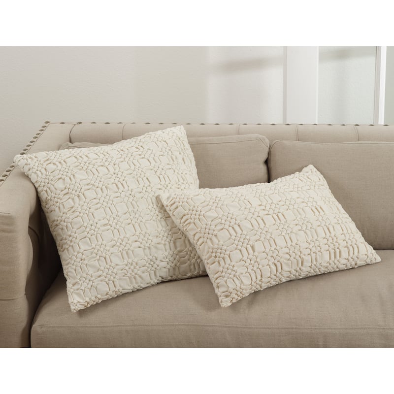 Brisbane Collection Smocked Design Down Filled Cotton Throw Pillow