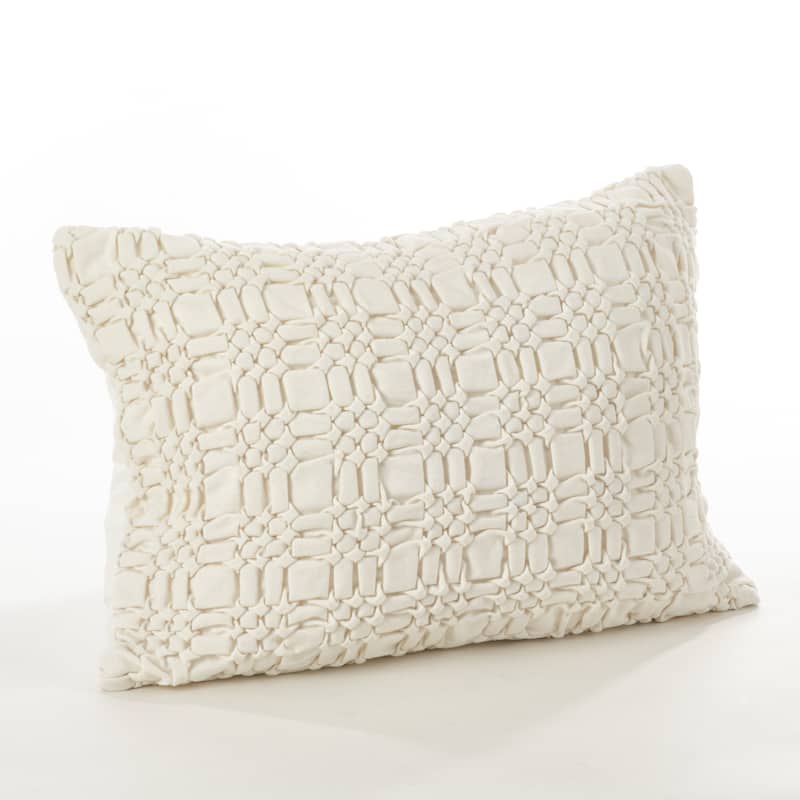 Brisbane Collection Smocked Design Down Filled Cotton Throw Pillow
