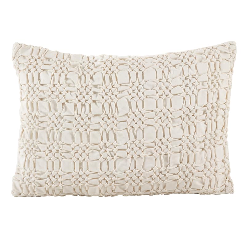 Brisbane Collection Smocked Design Down Filled Cotton Throw Pillow - 14 x 20 - Ivory