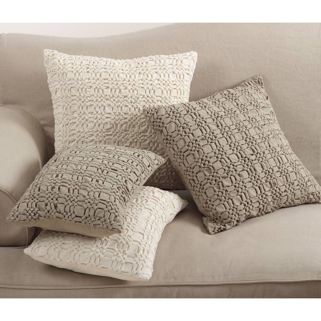 Brisbane Collection Smocked Design Down Filled Cotton Throw Pillow