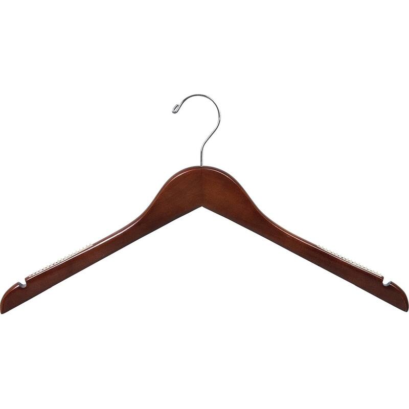 Walnut Finish Petite Top Hanger With Notches and Inset Rubber Strips