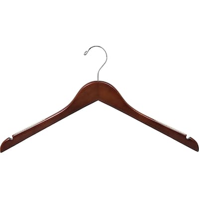 Walnut Finish Petite Top Hanger With Notches and Inset Rubber Strips