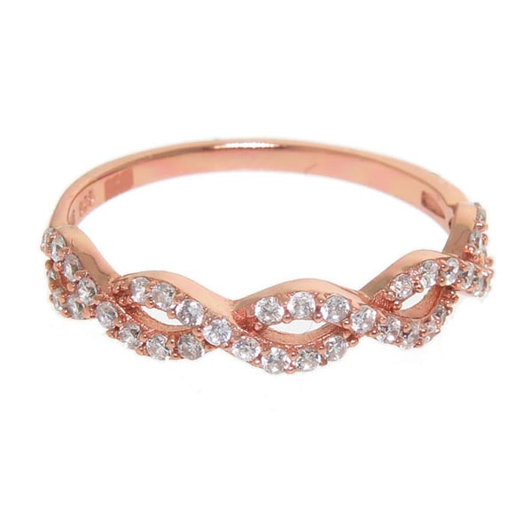 Eternally Haute 14k Rose Gold-plated Solid Sterling Silver Cubic Zirconia Braided Love Knot Ring - Pink