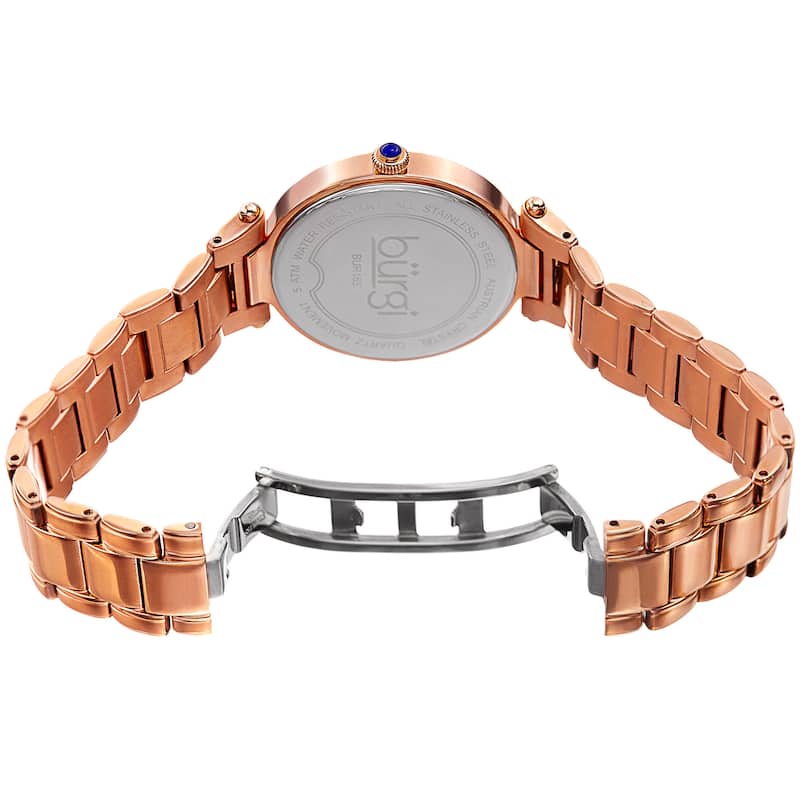 Burgi Women's Quartz Swarovski Crystal Stainless Steel Rose-Tone Bracelet Watch
