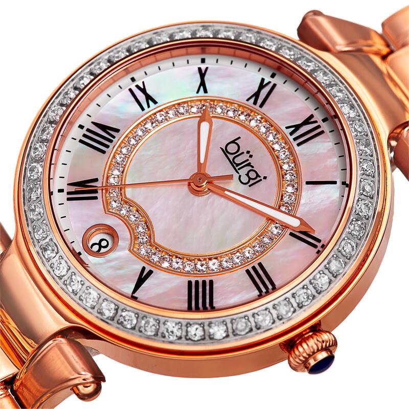 Burgi Women's Quartz Swarovski Crystal Stainless Steel Rose-Tone Bracelet Watch