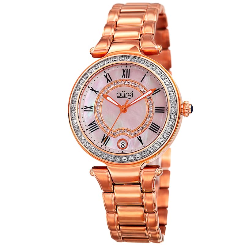 Burgi Women's Quartz Swarovski Crystal Stainless Steel Rose-Tone Bracelet Watch