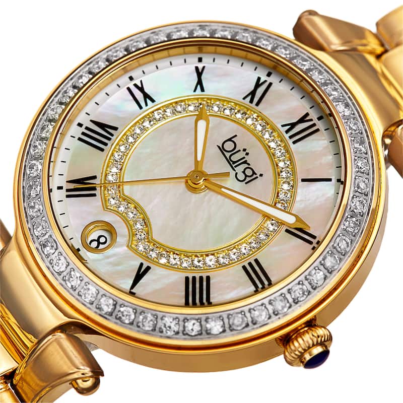 Burgi Women's Quartz Swarovski Crystal Stainless Steel Gold-Tone Bracelet Watch
