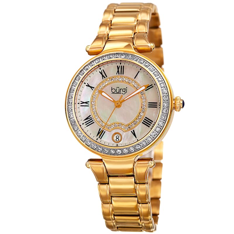 Burgi Women's Quartz Swarovski Crystal Stainless Steel Gold-Tone Bracelet Watch