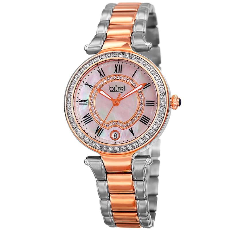 Burgi Women's Quartz Swarovski Crystal Stainless Steel Two-Tone Bracelet Watch