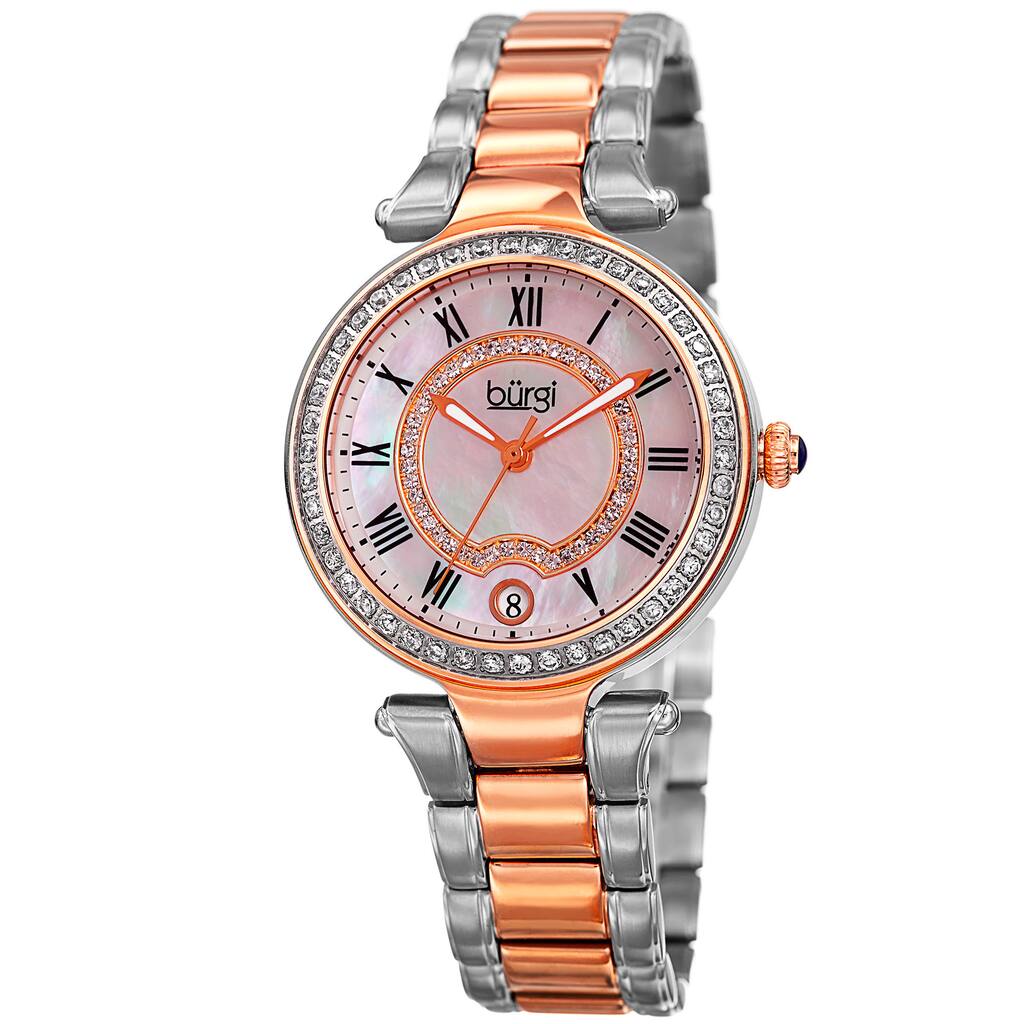 Burgi Women's Quartz Swarovski Crystal Stainless Steel Two-Tone Bracelet Watch