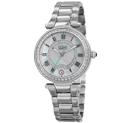Burgi Women's Quartz Swarovski Crystal Stainless Steel Silver-Tone Bracelet Watch