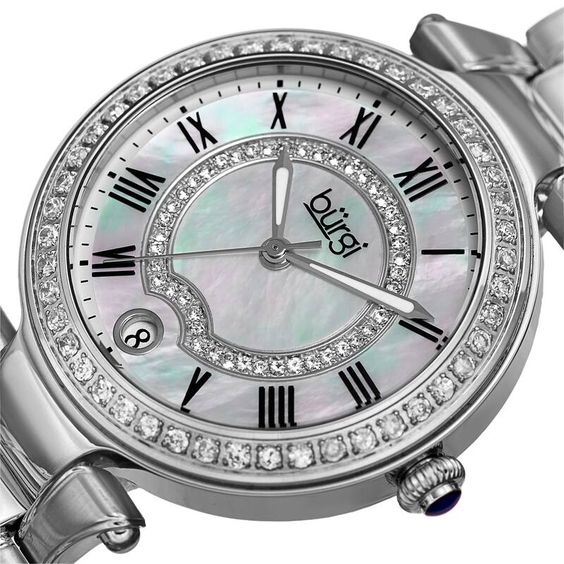 Burgi Women's Quartz Swarovski Crystal Stainless Steel Silver-Tone Bracelet Watch