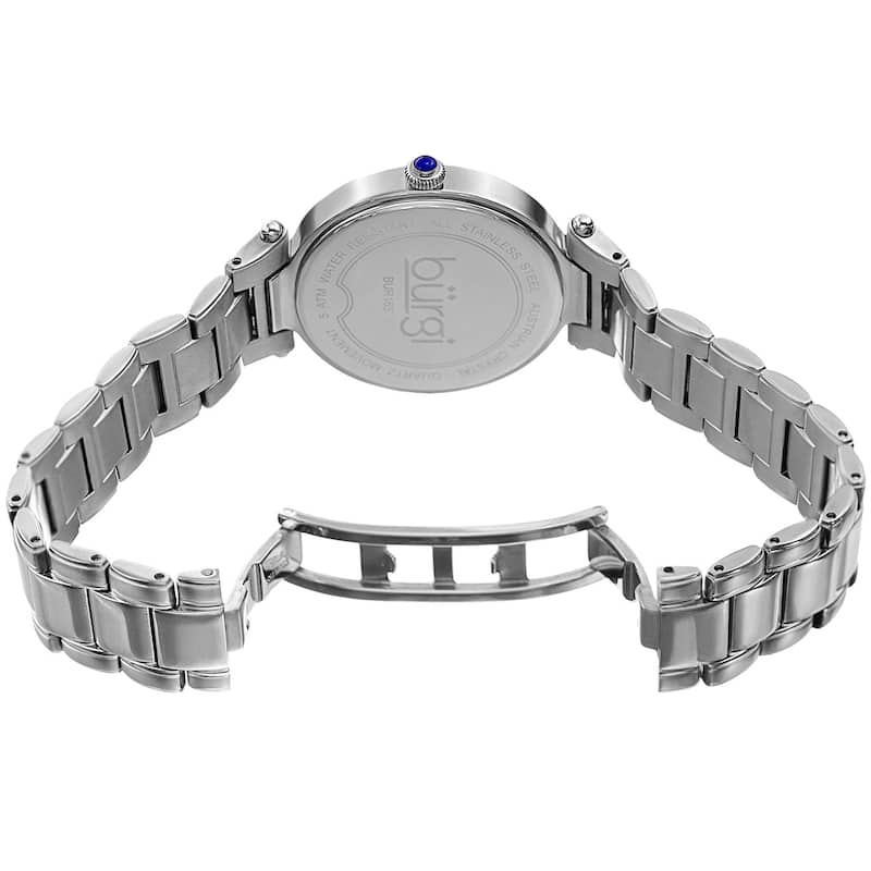 Burgi Women's Quartz Swarovski Crystal Stainless Steel Silver-Tone Bracelet Watch