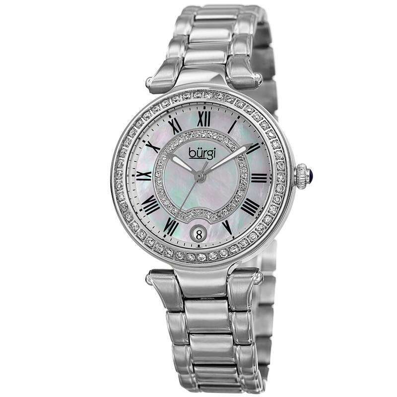 Burgi Women's Quartz Swarovski Crystal Stainless Steel Silver-Tone Bracelet Watch