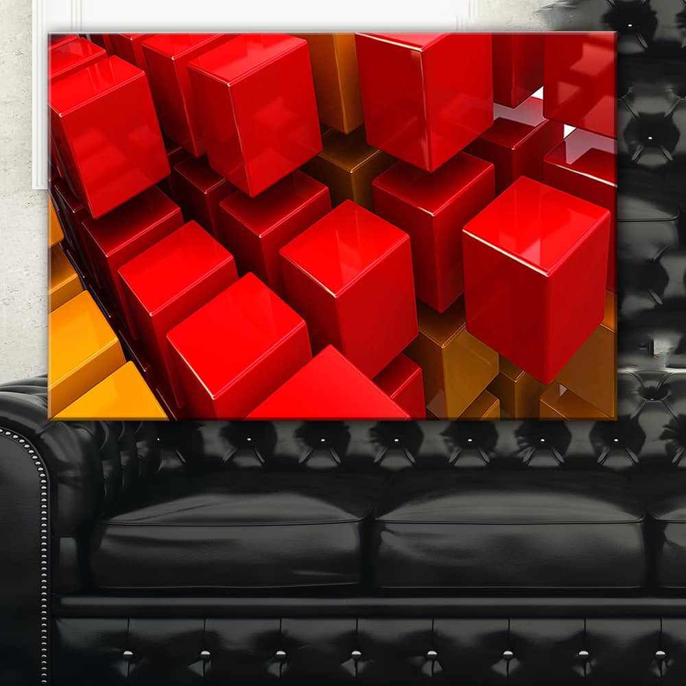 Fractal 3D Red N Yellow Cubes Abstract Art Canvas Print Bed Bath