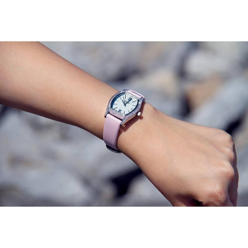 Burgi Women's Quartz Swarovski Crystal Leather Pink Strap Watch
