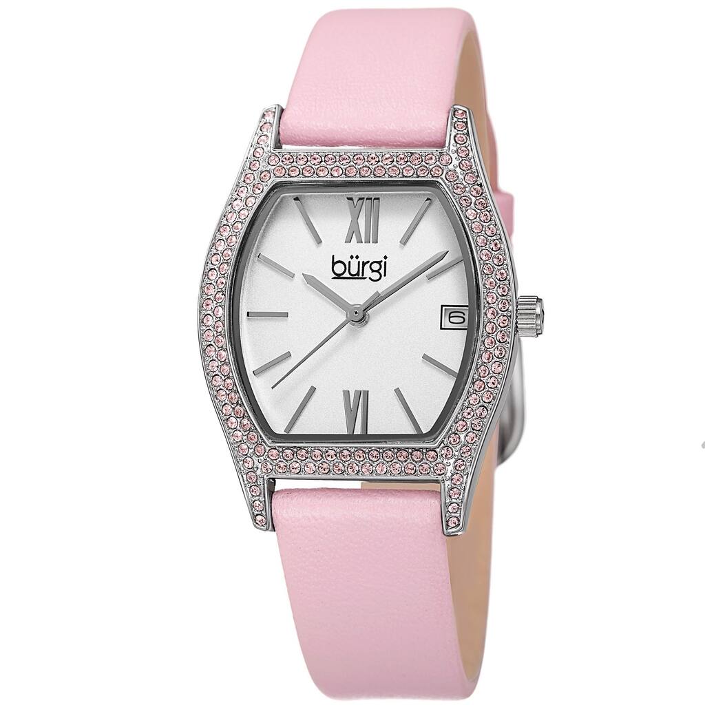 Burgi Women's Quartz Swarovski Crystal Leather Pink Strap Watch
