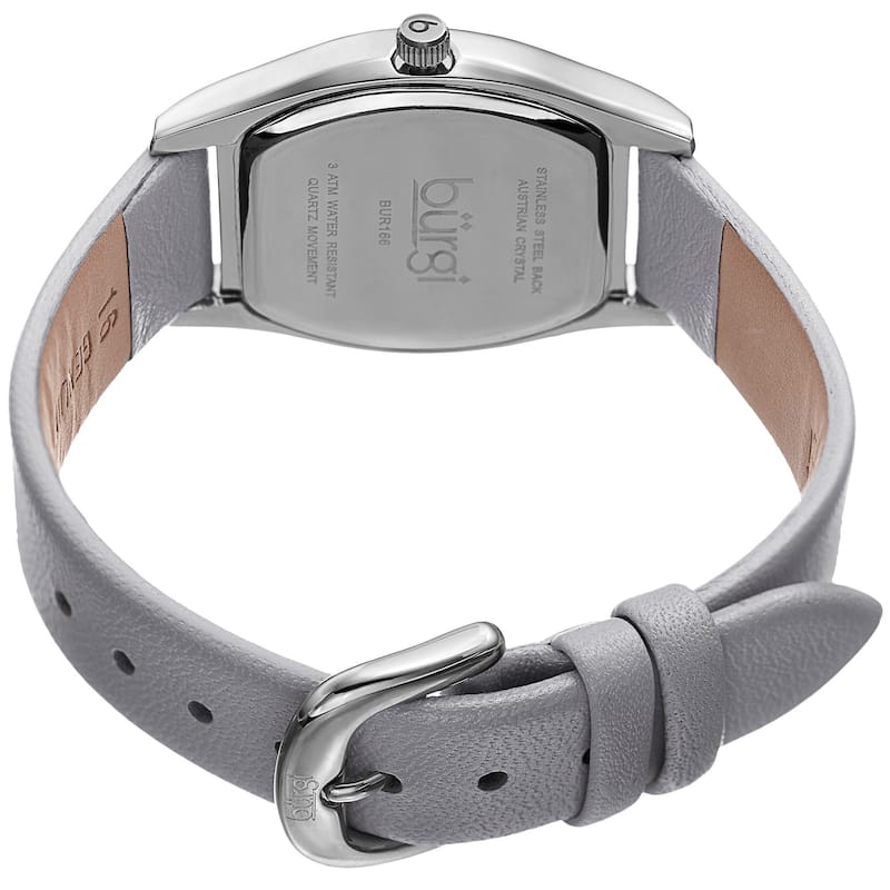 Burgi Women's Quartz Swarovski Crystal Leather Gray Strap Watch