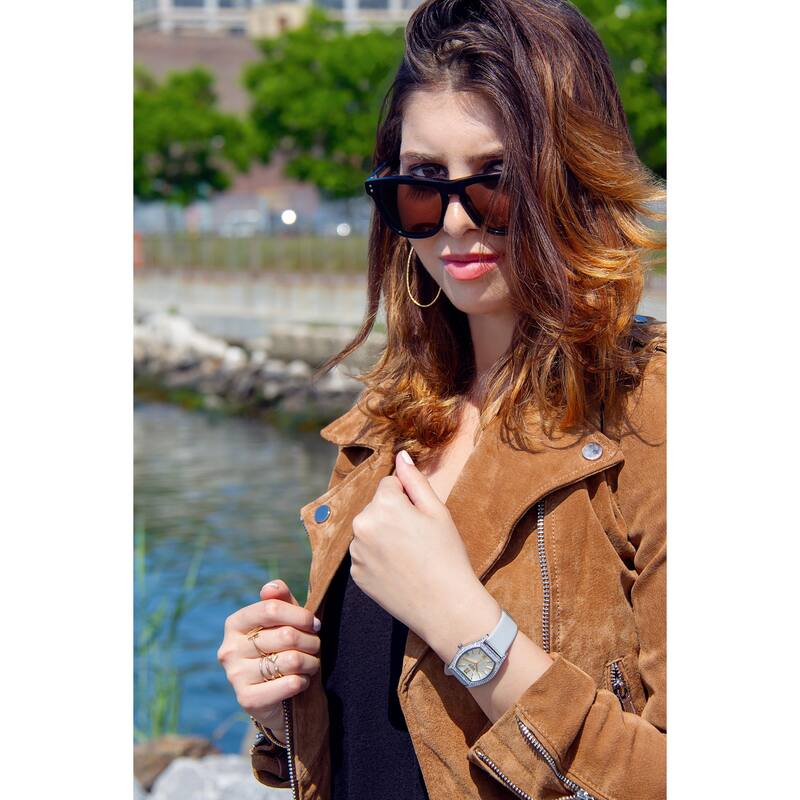 Burgi Women's Quartz Swarovski Crystal Leather Gray Strap Watch