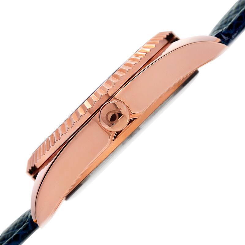 Burgi Women's Quartz Crystal Easy-to-Read Blue Leather Strap Watch