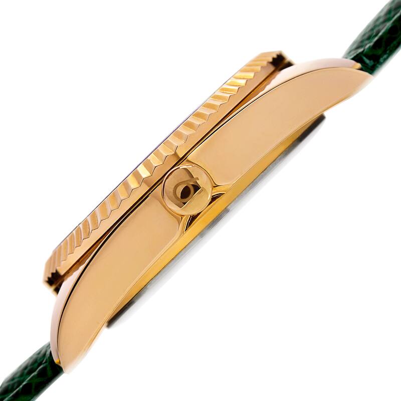 Burgi Women's Quartz Crystal Easy-to-Read Green Leather Strap Watch