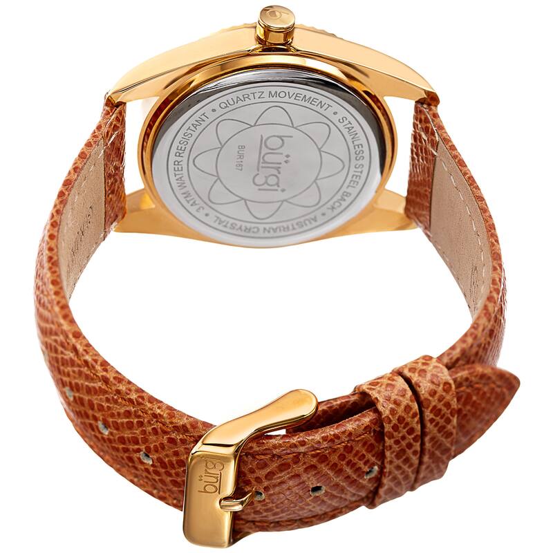 Burgi Women's Quartz Crystal Easy-to-Read Tan Leather Strap Watch