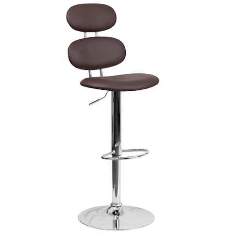 Contemporary Vinyl Adjustable Height Barstool with Ellipse Back and Chrome Base - 18.5"W x 20"D x 40" - 48"H