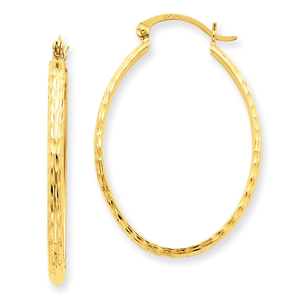 Versil 14k Yellow Gold Diamond-cut Oval Hoop Earrings - Free Shipping ...